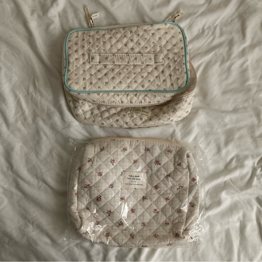 quilted floral makeup bag bundle